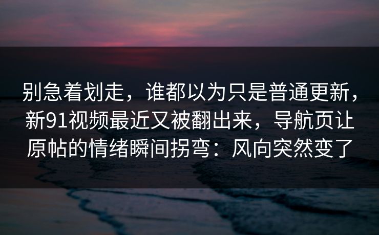 别急着划走，谁都以为只是普通更新，新91视频最近又被翻出来，导航页让原帖的情绪瞬间拐弯：风向突然变了